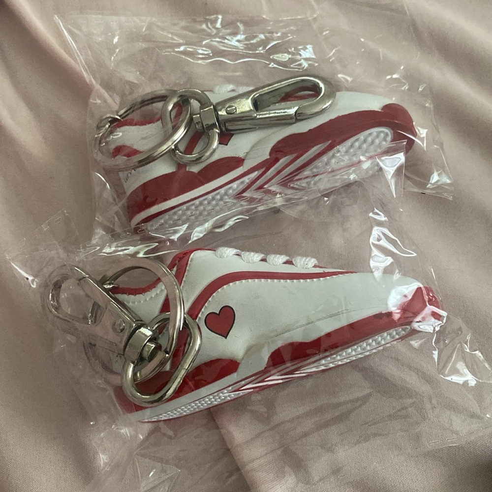 2 Red and White Heart Sneakers keychains